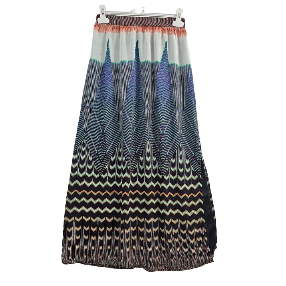Maeve Maxi Skirt Womens XS Multicolor Geometric Chevron Print Elastic Waist Slit